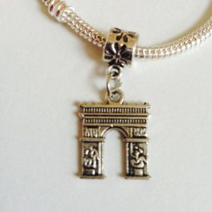 "ARC de TRIOMPHE" Silver Plated Dangling Charm For European Style chain Bracelet
